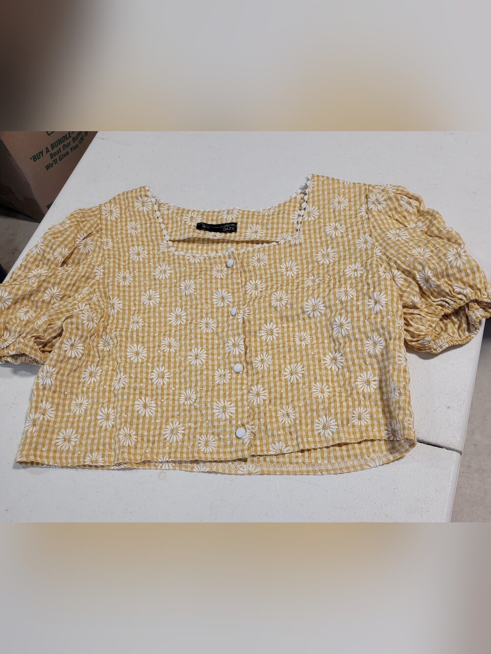 Sunshine Gingham Daisy Button Crop Top